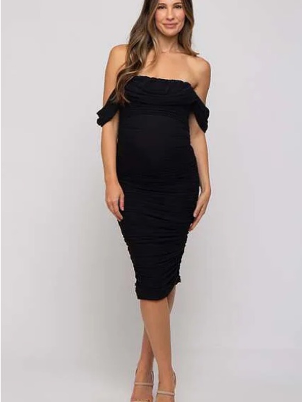 Pinkblush Black Off-Shoulder Maternity Midi Dress